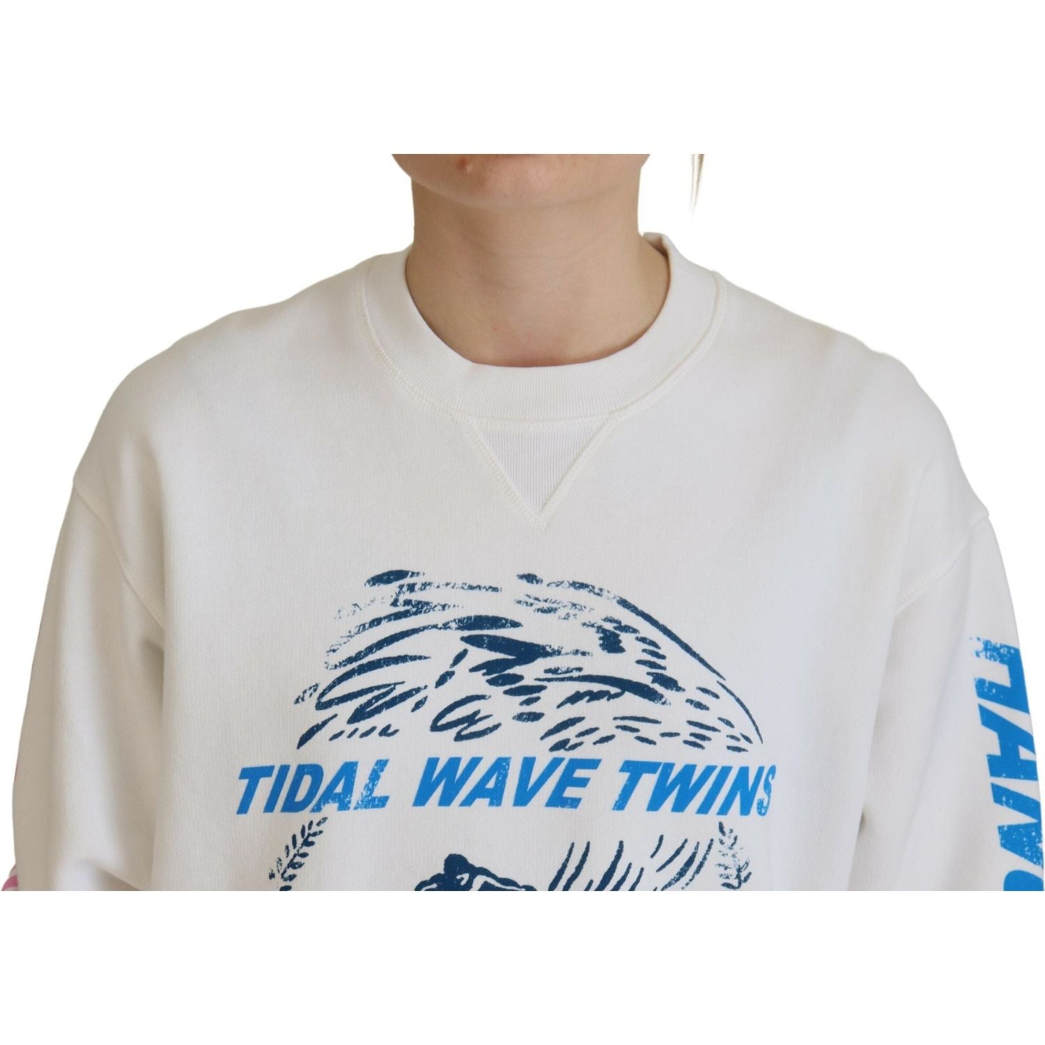 白色棉质印花女式长袖毛衣