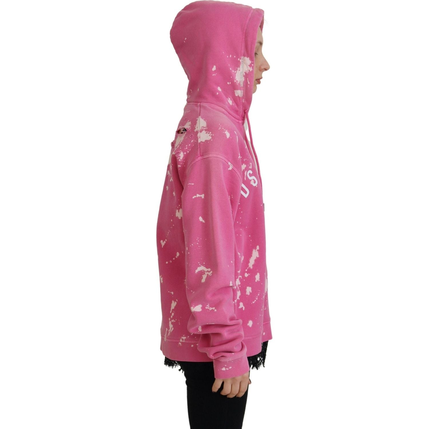 سويت شيرت بغطاء رأس من القطن مطبوع عليه شعار Dsquared² باللون الوردي