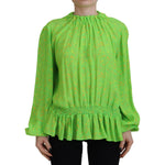 Dsquared² Green Stars Print Viscose Long Sleeves Blouse Top