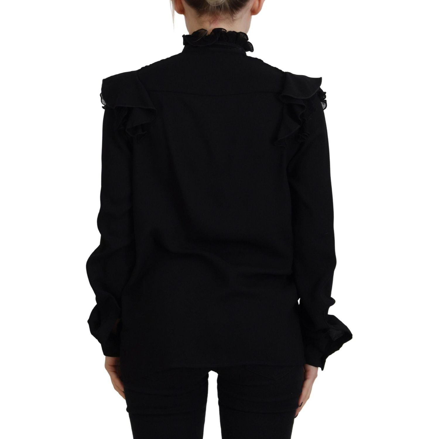 بلوزة Dsquared² ذات ياقة مدورة وأكمام طويلة وحواف من الدانتيل باللون الأسود