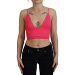 Dsquared² Pink Ribbed Knit Bra Cropped Spaghetti Strap Top TSH83417-38
