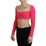 Dsquared² Pink Viscose Knit Square Neck Long Sleeves Top