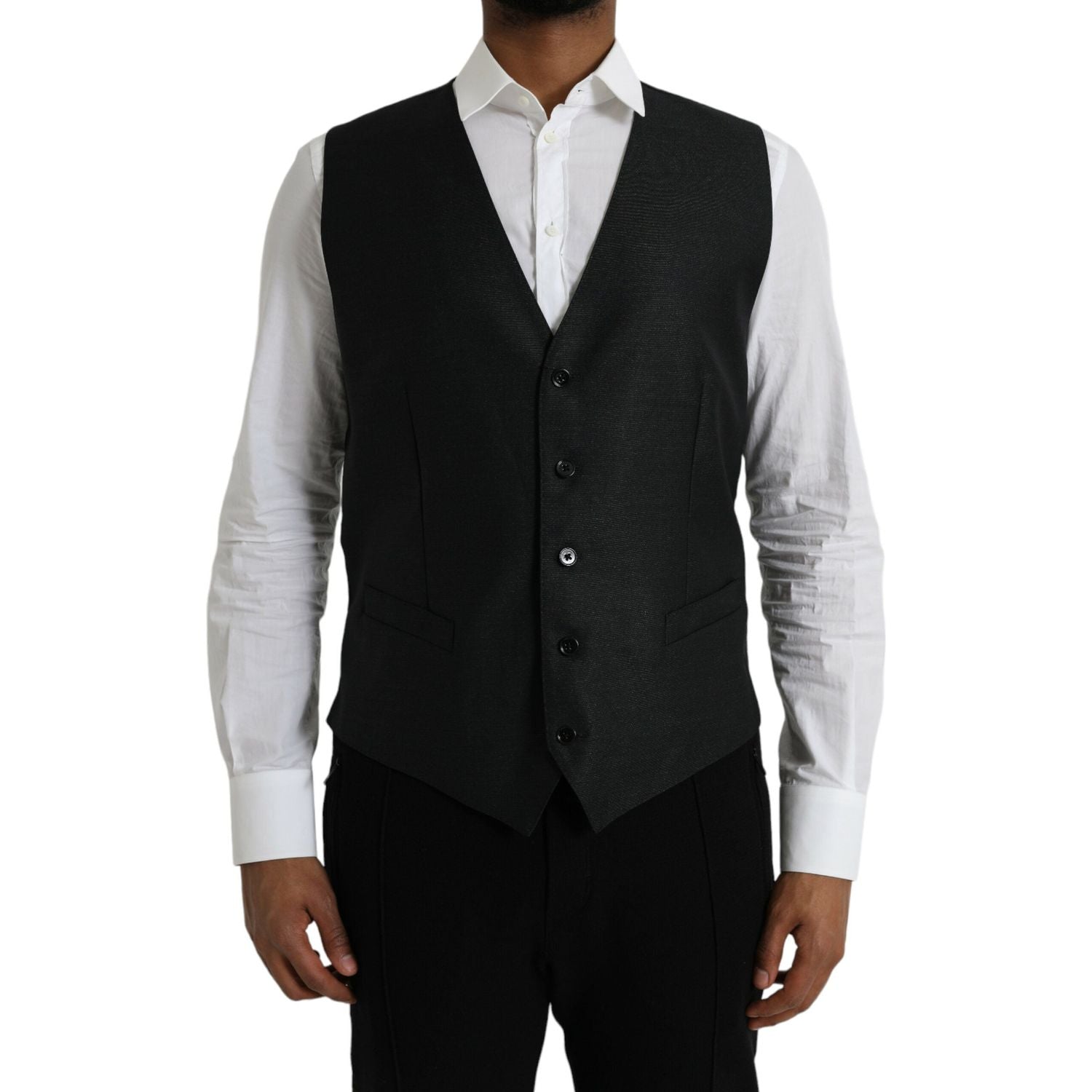 Dolce & Gabbana Black Wool Waistcoat Dress Formal Vest
