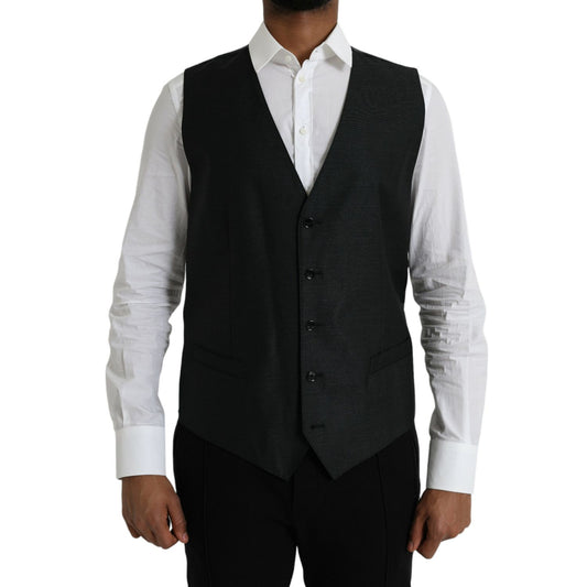 Dolce & Gabbana Black Wool Waistcoat Dress Formal Vest
