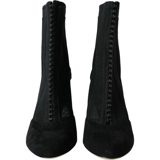 Dolce & Gabbana Black Mesh Stiletto Heels Ankle Boots Shoes Dolce & Gabbana Black