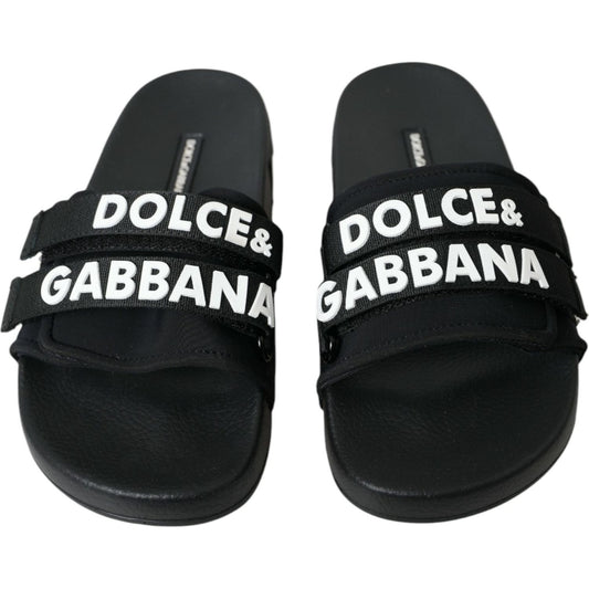 Dolce & Gabbana Black Neoprene Slides Flats Beachwear Shoes Dolce & Gabbana Black
