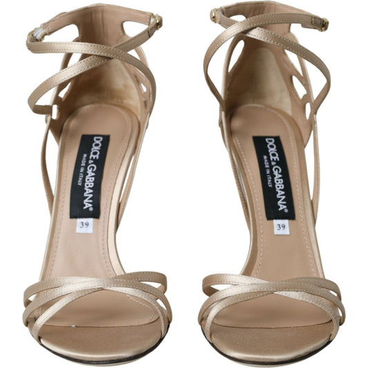 Dolce & Gabbana Beige Leather Strappy Heels Sandals Shoes Dolce & Gabbana Rosy Brown