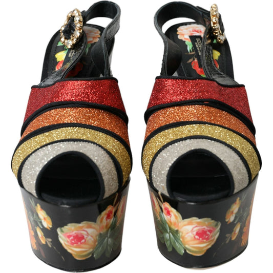 Dolce & Gabbana Multicolor Floral Crystal Platform Sandals Shoes Dolce & Gabbana Dark Slate Gray
