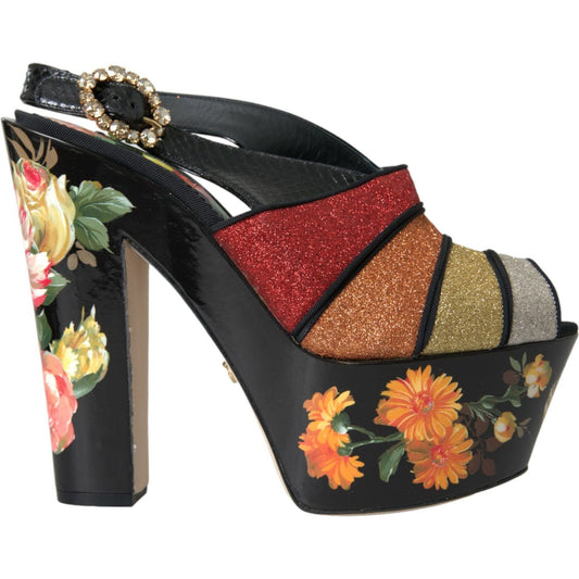 Dolce & Gabbana Multicolor Floral Crystal Platform Sandals Shoes Dolce & Gabbana Dark Slate Gray