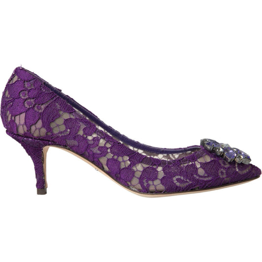 Dolce & Gabbana Purple Taormina Lace Crystal Heel Pumps Shoes