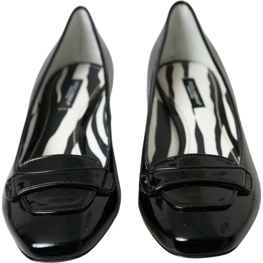 Dolce & Gabbana Black Patent Leather Block Heels Pumps Shoes Dolce & Gabbana Dark Slate Gray