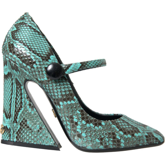 Dolce & Gabbana Aqua Python Leather Mary Jane Pumps Shoes Dolce & Gabbana Dim Gray