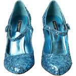 Dolce & Gabbana Blue Sequin Mary Jane Pumps High Heels Shoes Dolce & Gabbana Steel Blue