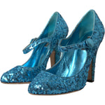 Dolce & Gabbana Blue Sequin Mary Jane Pumps High Heels Shoes Dolce & Gabbana Dark Slate Gray
