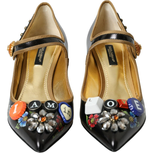 Dolce & Gabbana Black Leather Crystal Mary Jane Pumps Shoes Dolce & Gabbana Sienna