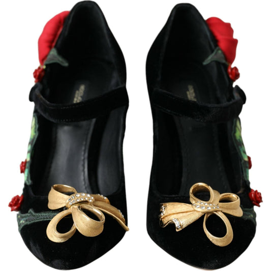 Dolce & Gabbana Black Roses Crystal Brooch Mary Jane Shoes Dolce & Gabbana Rosy Brown