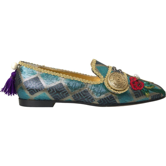 Dolce & Gabbana Multicolor Jacquard Embellished Loafers Shoes Dolce & Gabbana Dark Slate Gray