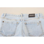 Dsquared² Blue Tattered Mid Waist Cropped Twiggy Denim Jeans