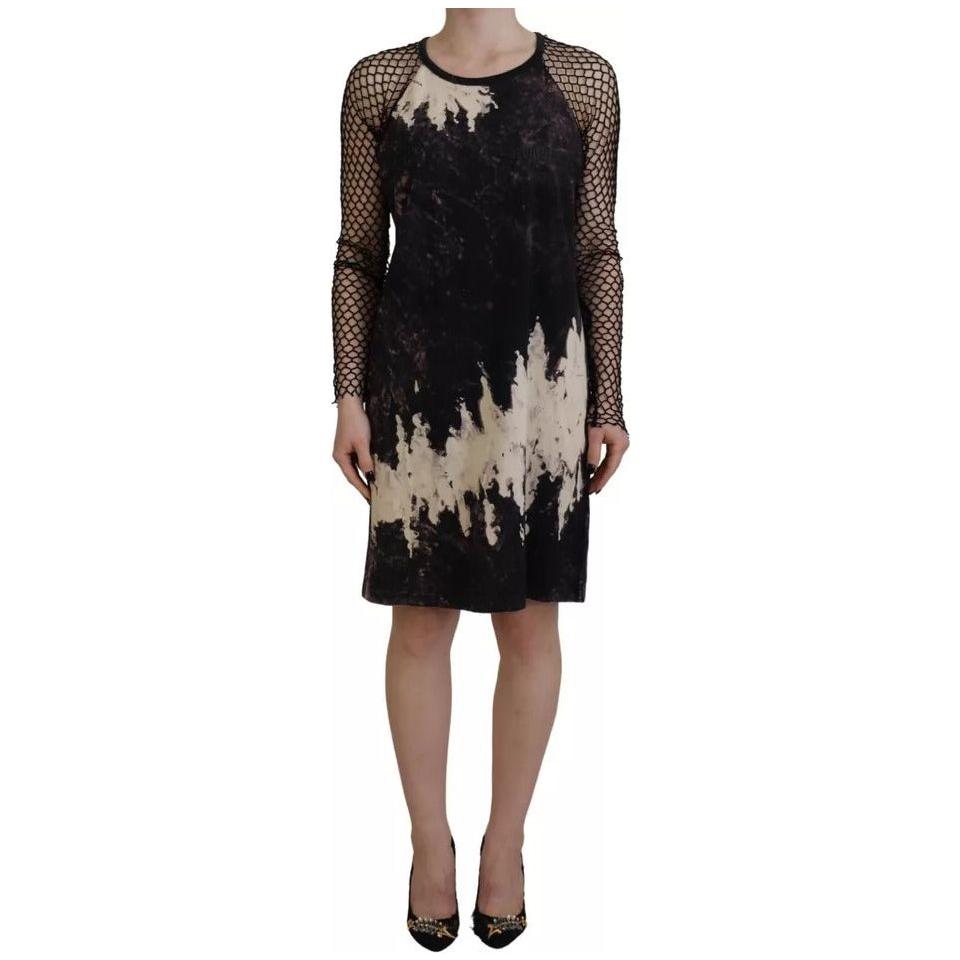 Dsquared² Black Tie Dye Mesh Long Sleeves Cotton Shift Dress DR28911-38