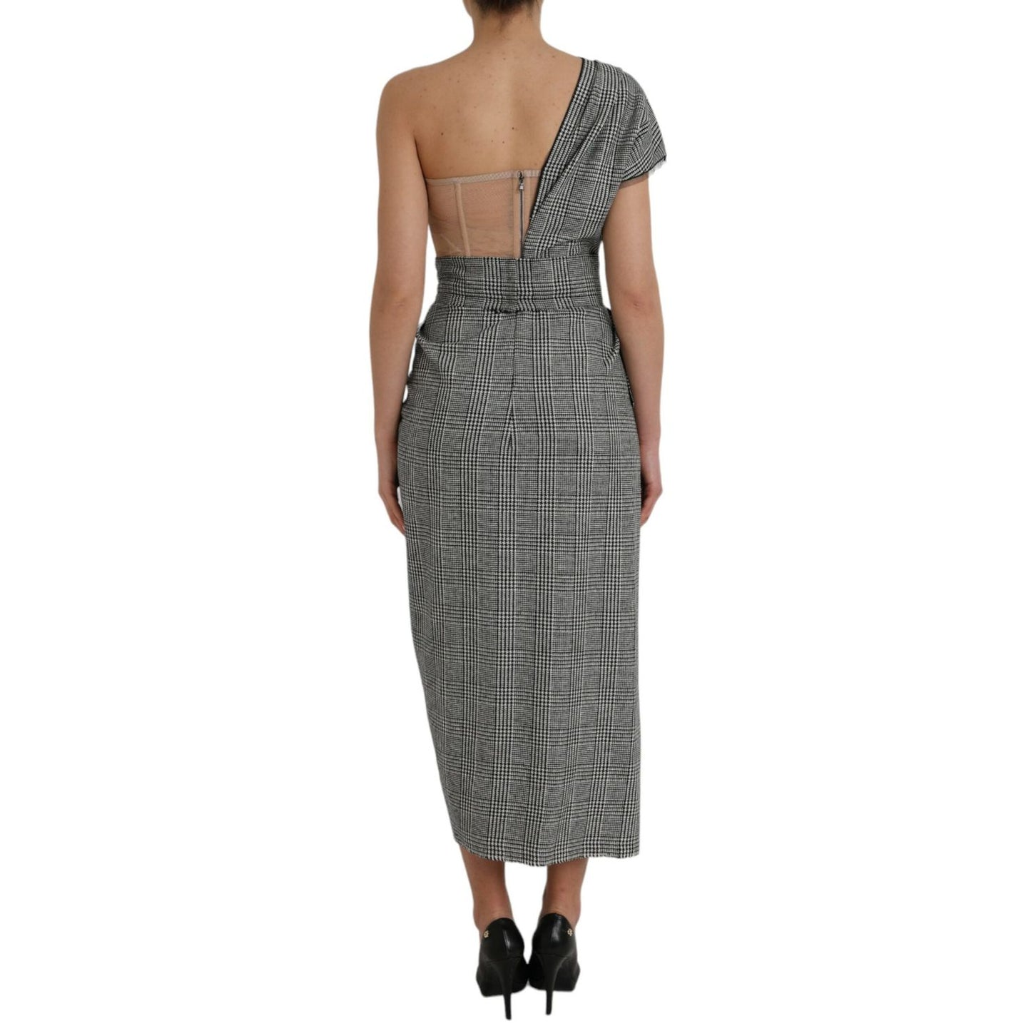 Dolce & Gabbana Gray Beige Layered One Shoulder Maxi Dress