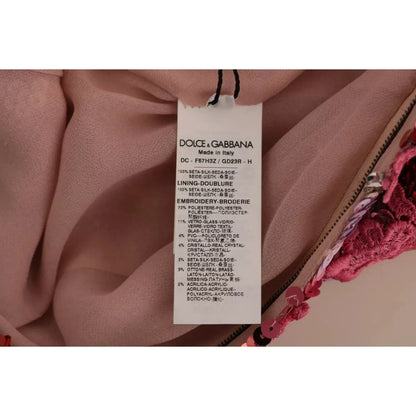 Dolce & Gabbana Pink Floral Sequined Crystal Gown Dress