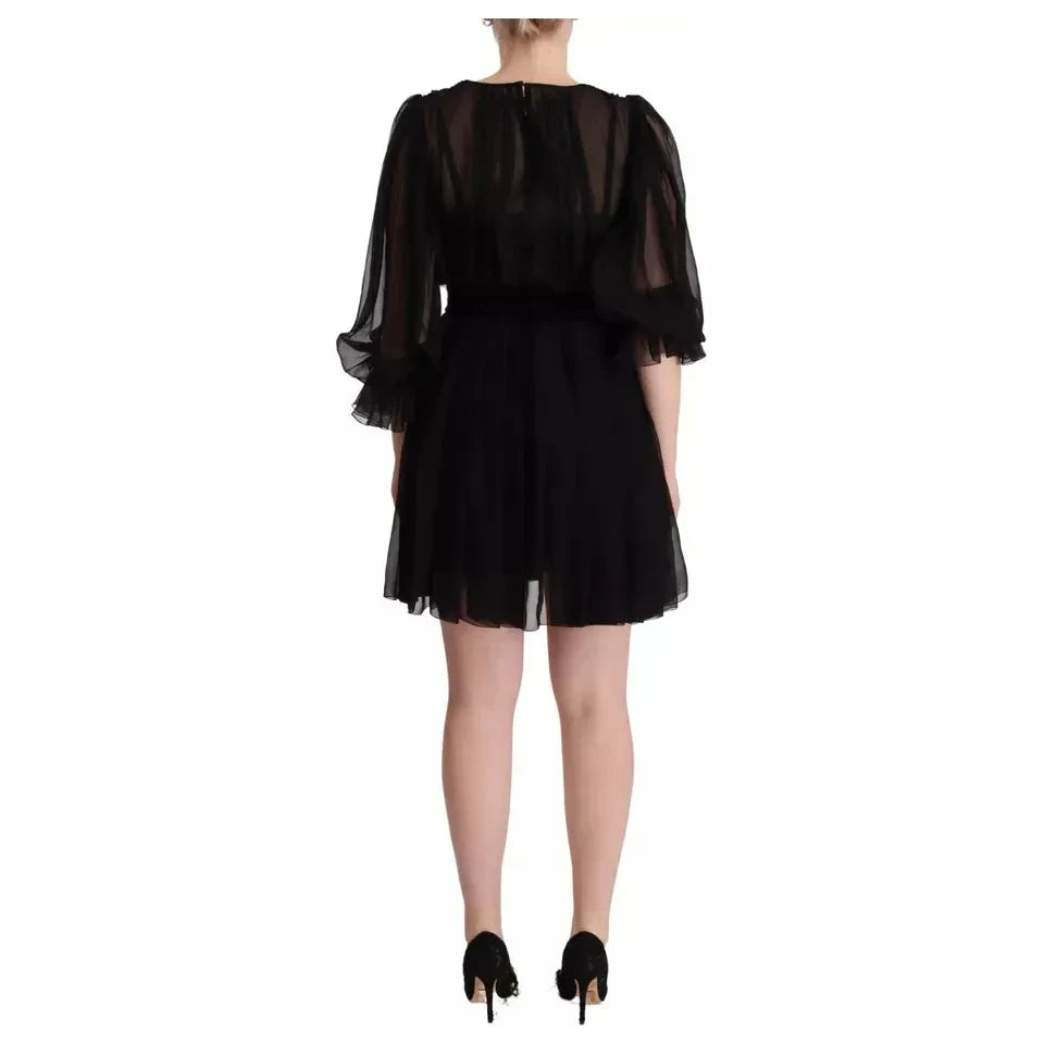 Dolce & Gabbana Black V-neck Long Sleeves Mini A-line Dress