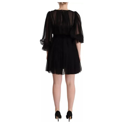 Dolce & Gabbana Black V-neck Long Sleeves Mini A-line Dress