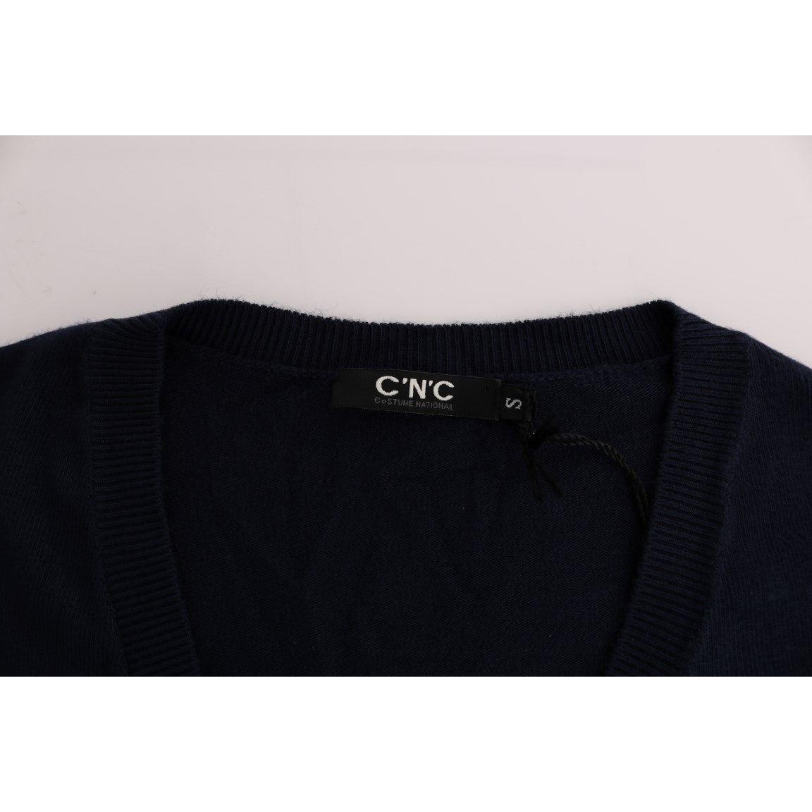 优雅蓝色 V 领毛衣