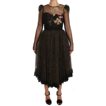 Dolce & Gabbana Black Gold Crystal Heart A-line Dress