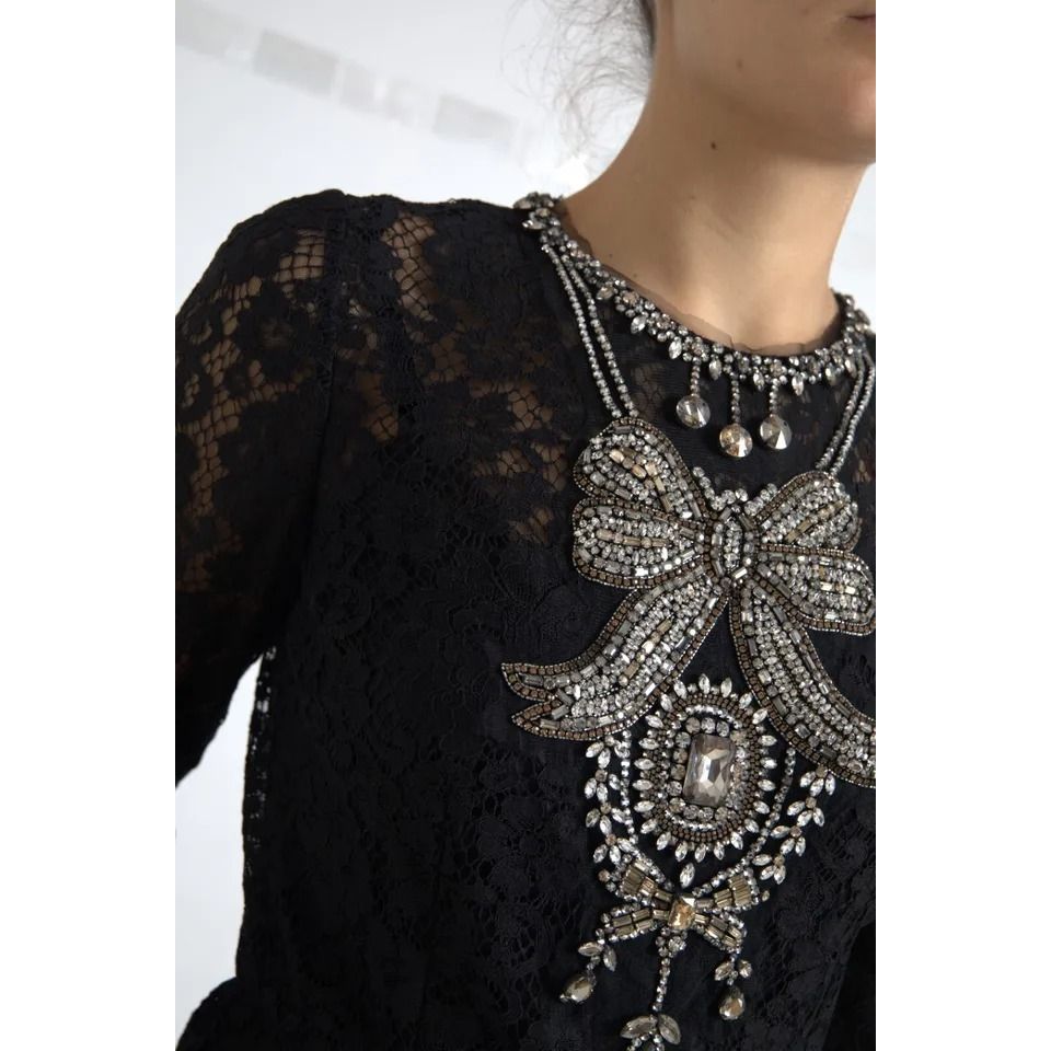 Dolce & Gabbana Black Nylon Lace Embellished Sheath Dress