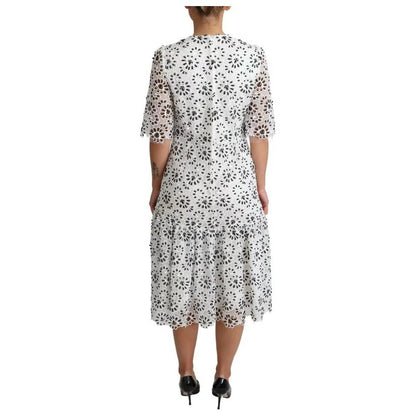 Dolce & Gabbana White Cutout Design Polyester A-line Midi Dress
