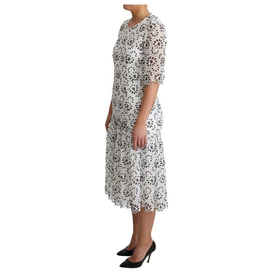 Dolce & Gabbana White Cutout Design Polyester A-line Midi Dress