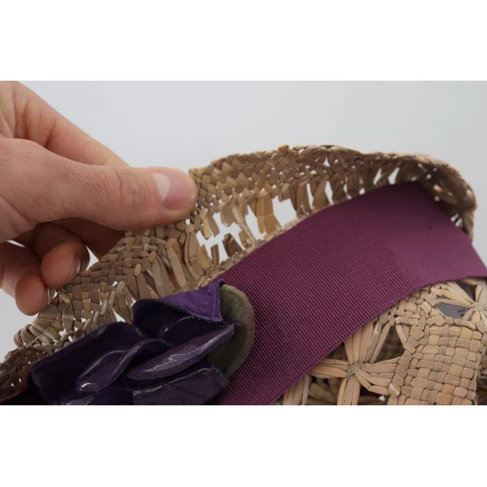 قبعة من القش مزينة بشرائط زهرية بنية اللون من دولتشي آند غابانا