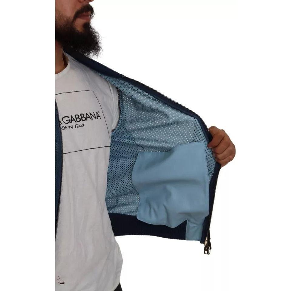 Dolce & Gabbana Blue Leather Perforated Full Zip Jacket