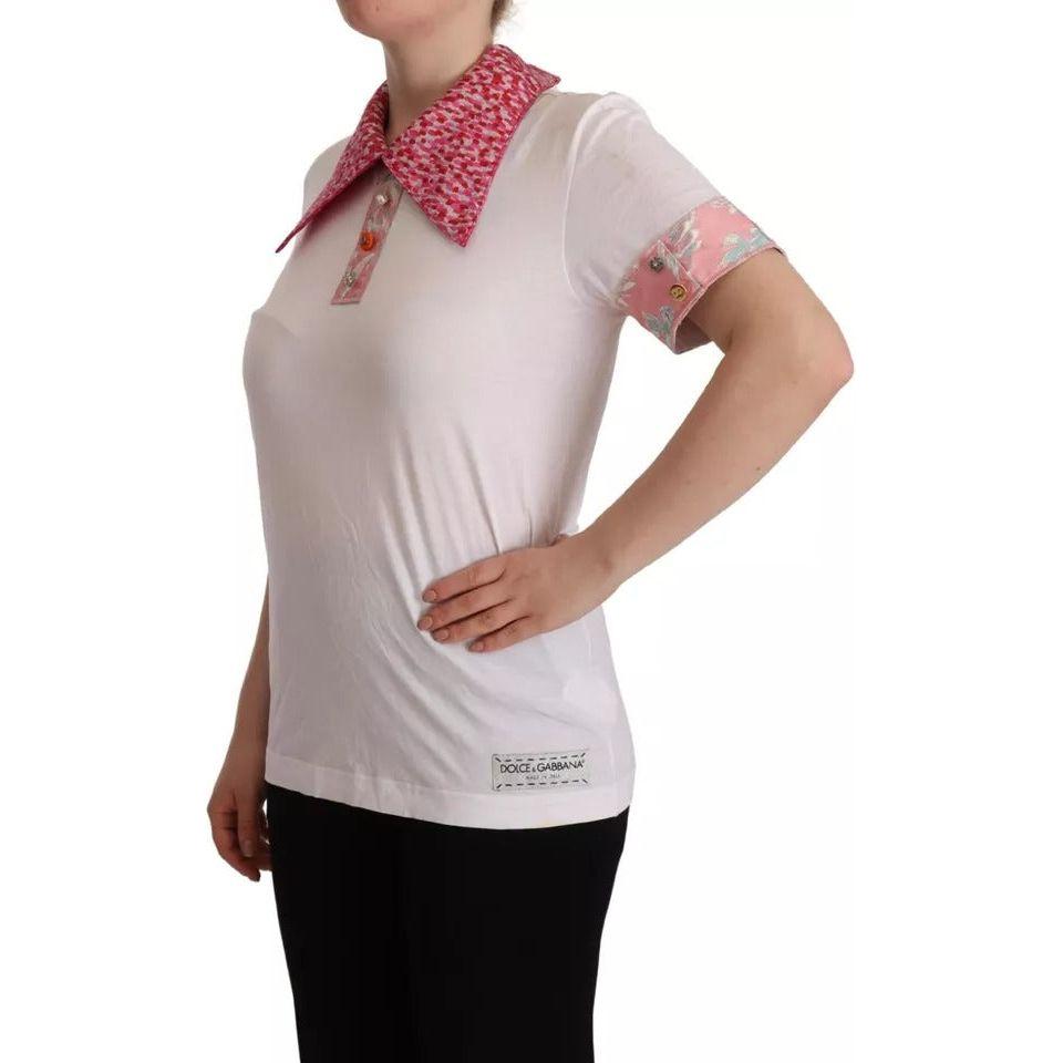 تي شيرت دولتشي آند غابانا سارتوريا أبيض بأزرار وياقة واسعة