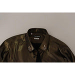 Dolce & Gabbana Metallic Gold DG Embroidered Crown Silk Top Shirt TSH7139-41
