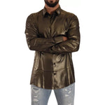 Dolce & Gabbana Metallic Gold DG Embroidered Crown Silk Top Shirt TSH7139-41