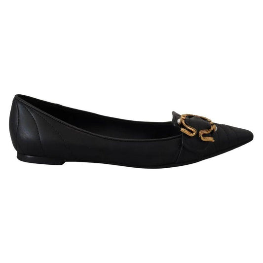 Dolce & Gabbana Black Devotion Leather Pointy Flats Shoes Dolce & Gabbana Black