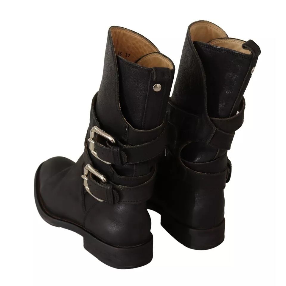 حذاء دولتشي آند غابانا أسود من الجلد بمشبك حتى منتصف الساق