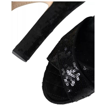 Dolce & Gabbana Black Sequin Ankle Strap Heels Sandals Shoes