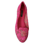 Dolce & Gabbana Pink Taormina Lace Slip On Flats Shoes LA10891-36