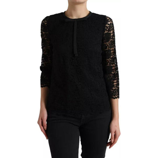 Dolce & Gabbana Black Floral Lace Blouse T-shirt Staff Top Dolce & Gabbana Black