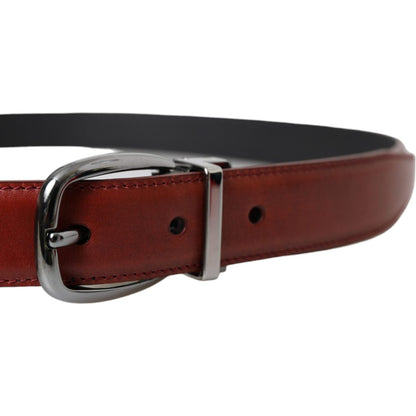 Dolce & Gabbana Brown Leather Silver Metal Buckle Belt Men