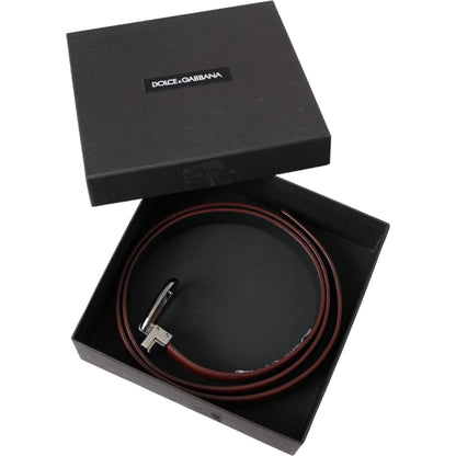 Dolce & Gabbana Brown Leather Silver Metal Buckle Belt Men