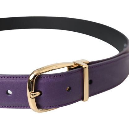 Dolce & Gabbana Purple Leather Gold Metal Buckle Belt Men