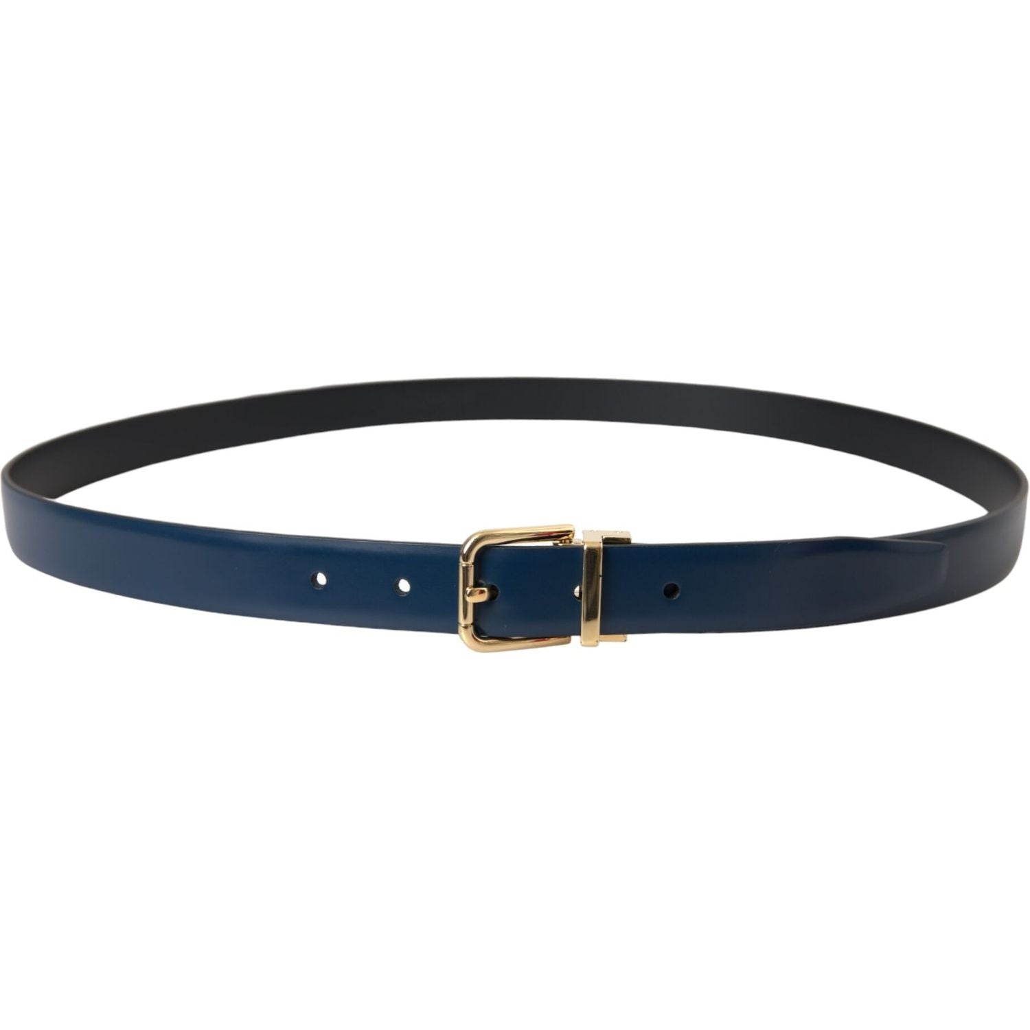 Dolce & Gabbana Blue Calf Leather Gold Metal Buckle Belt Men