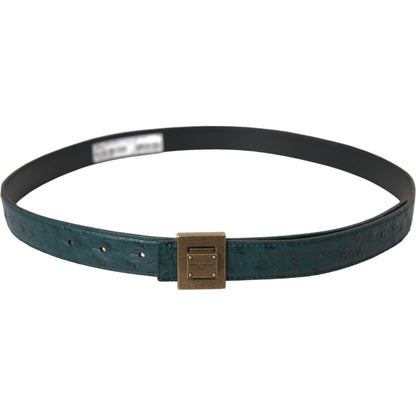 Dolce & Gabbana Dark Green Leather Square Metal Buckle Belt