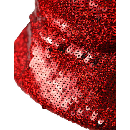 Dolce & Gabbana Red Sequined Nylon Bucket Hat Men