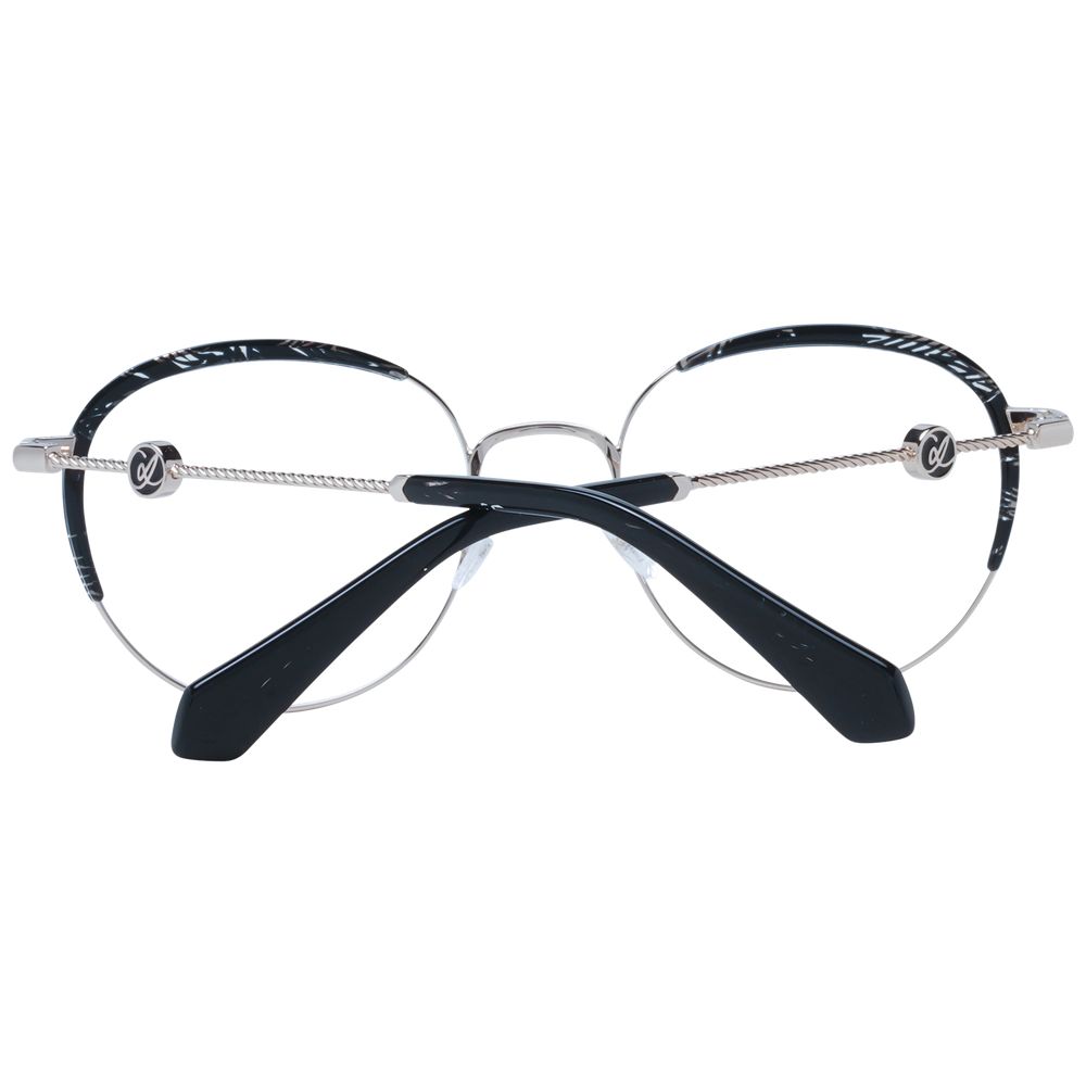 Alt Tag: Christian Lacroix Black Metal Glasses (Frames) for women, full-rim round style with black metal frame and demo lenses, includes branded case.