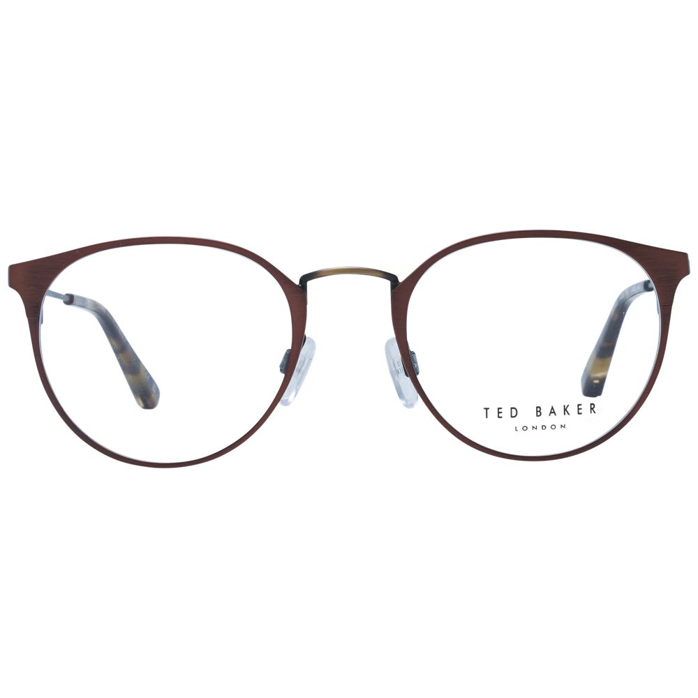 Ted Baker Brown Men Glasses Frame, full-rim metal design with demo lenses for men, size 50-21-140, includes branded case.